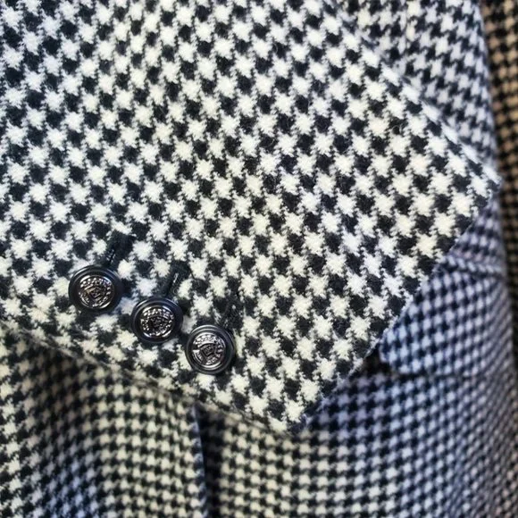 VINTAGE | Black White Checkered Gingham Plaid Wool Blend Blazer (Size XL) - Picture 7 of 10